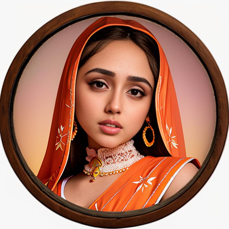 00009-2602995309-icon portrait of beautiful girl mssethii , Viridian cape, Pastel Orange glow, round frame, white background.png